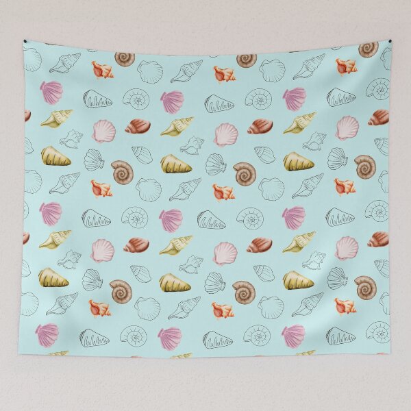Item preview, marine, sea, coast, pattern, shells, scallop, ocean, underwater, nature, watercolor designed and sold by Tetiana Pohurska.