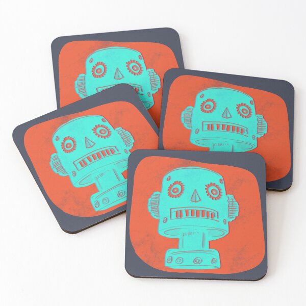 Item preview, Robot Monolith Turquoise Blue Head on Bright Orange Background designed and sold by ashleywilks.