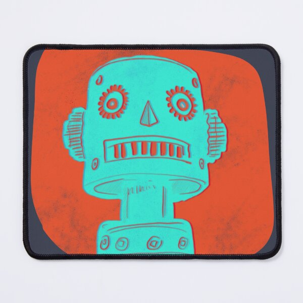 Item preview, Robot Monolith Turquoise Blue Head on Bright Orange Background designed and sold by ashleywilks.