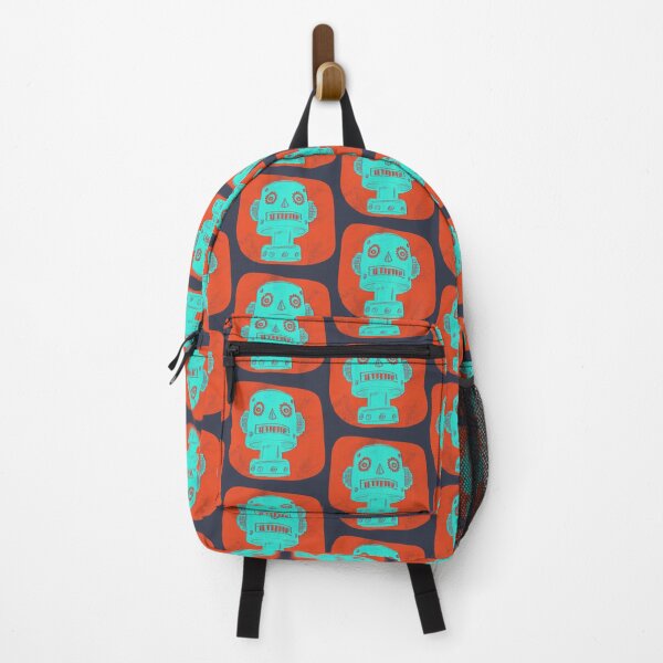 Item preview, Robot Monolith Turquoise Blue Head on Bright Orange Background designed and sold by ashleywilks.