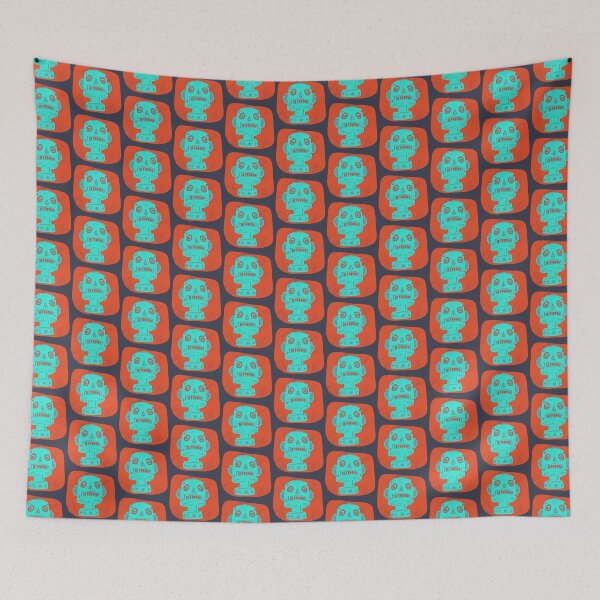 Item preview, Robot Monolith Turquoise Blue Head on Bright Orange Background designed and sold by ashleywilks.