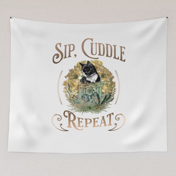 Item preview, Cat Kitty in a Cup, "Sip, Cuddle, Repeat" designed and sold by MudcreekDesign.
