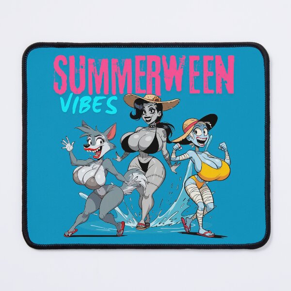 Item preview, Summerween Vibes – Busty Werewolf, Frankenstein, and Mummy Beach Day designed and sold by BaxInke.