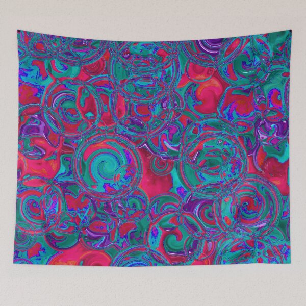 Item preview, Red & Teal Glowing Hydrangea Fractal Circles designed and sold by SXW Designs.