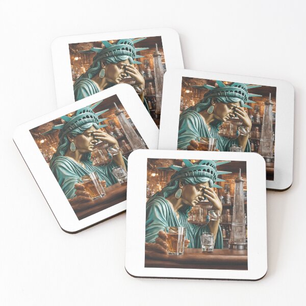 Item preview, Devastated Statue of Liberty in a bar! - Funny US election designs designed and sold by Happier-Futures.