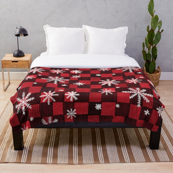 Aperçu de l'œuvre motif de vacances en flanelle rouge et noire avec flocon de neige créée et vendue par WildflowersAI.