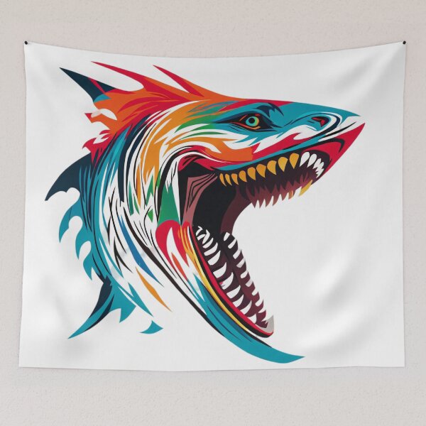 Aperçu de l'œuvre Requin géométrique aux couleurs vives créée et vendue par NomadicDreamer.