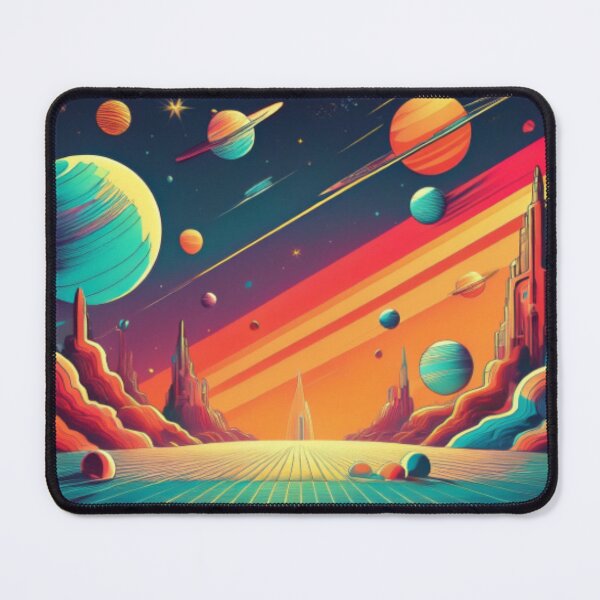 Item preview, Retro Futuristic Space Landscape with Vibrant Planets designed and sold by RaiyaTees.