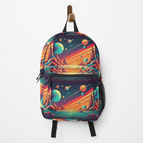 Item preview, Retro Futuristic Space Landscape with Vibrant Planets designed and sold by RaiyaTees.
