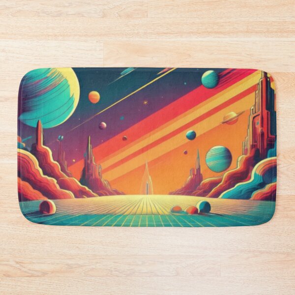 Item preview, Retro Futuristic Space Landscape with Vibrant Planets designed and sold by RaiyaTees.