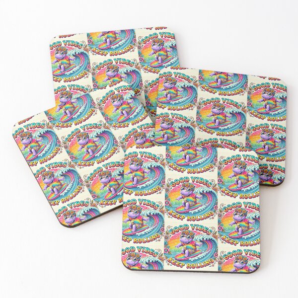 Item preview, Good Vibes – Hippie Hippo Surfing the Rainbow Wave designed and sold by ANIARTONLINE.