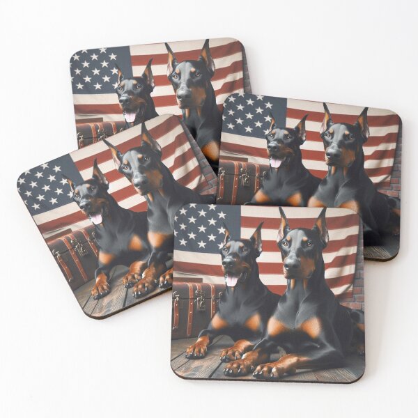 Item preview, Patriotic Two Black Dobermans with USA Flag designed and sold by bonnieleigh6902.