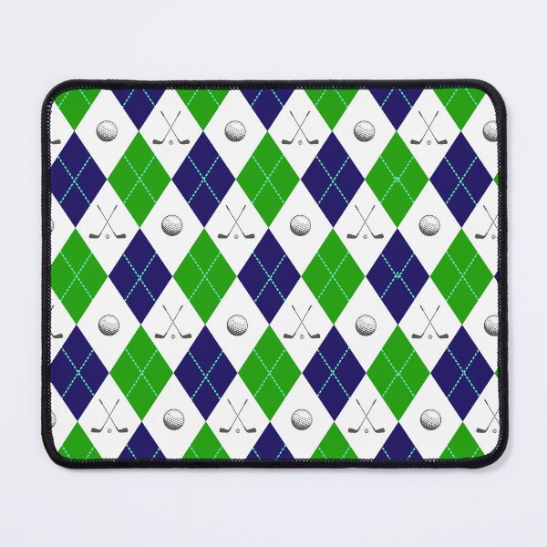 Artikelvorschau, Gekreuzte Golfschläger Weihnachten Argyle Muster grün blau entworfen und verkauft von BeebooDesign.