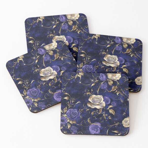Item preview, Vintage Gold Rose Purple Midnight Flowers designed and sold by GrinGalore.