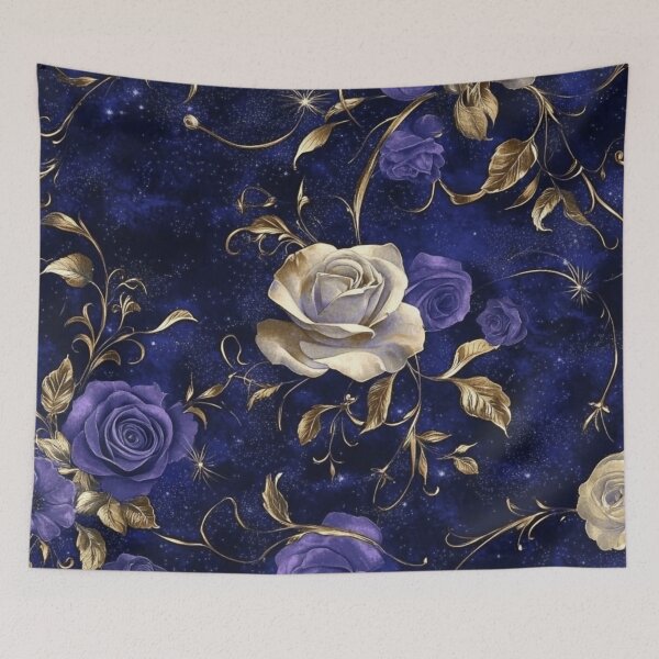 Item preview, Vintage Gold Rose Purple Midnight Flowers designed and sold by GrinGalore.
