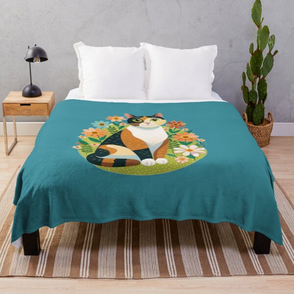 Item preview, calico cat sitting in a field of flowers designed and sold by SuraSu.