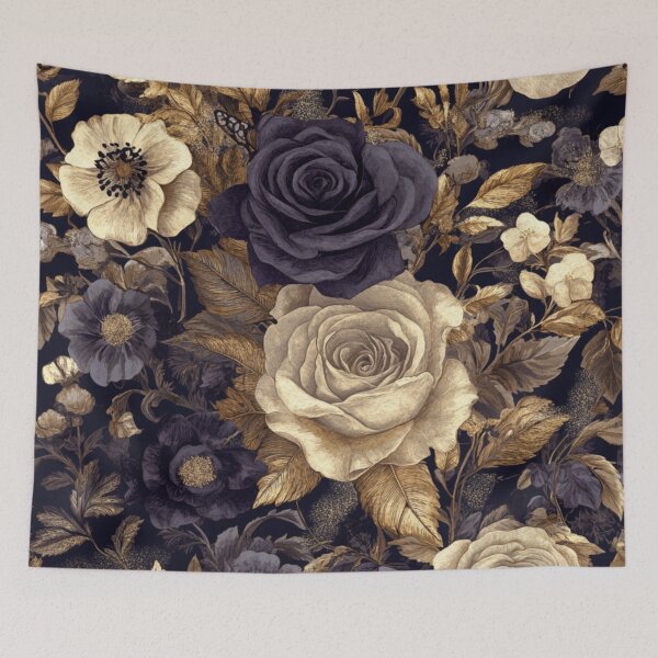 Item preview, Vintage Golden Purple Perfection Midnight Flowers designed and sold by GrinGalore.