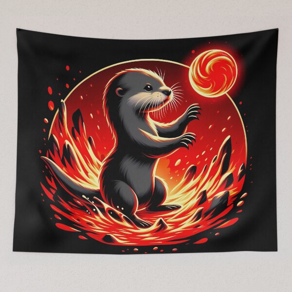 Item preview, Baby Otter Playing with Fireball, Ai Generated Art  designed and sold by ACC .