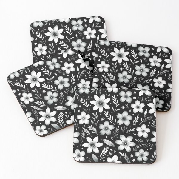 Item preview, Sleek black and white floral pattern designed and sold by Haji  Kamora.