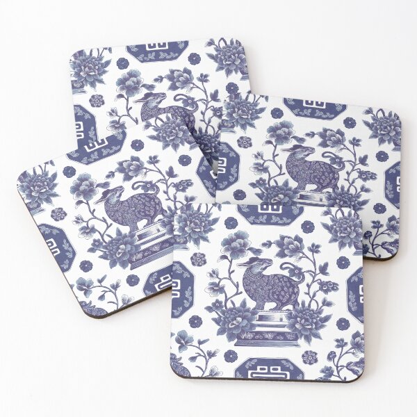 Item preview, A charming cushion pattern inspired by blue and white porcelain. There are intricately drawn Chinese zodiac animals among floral accents. designed and sold by bosilvercat.