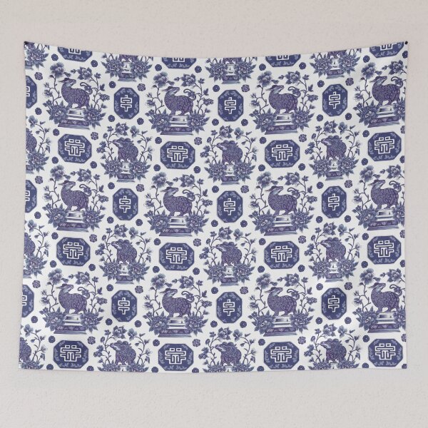 Item preview, A charming cushion pattern inspired by blue and white porcelain. There are intricately drawn Chinese zodiac animals among floral accents. designed and sold by bosilvercat.