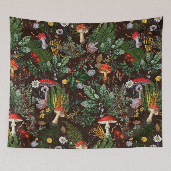 Item preview, Black Mystic Vintage Autumn Mushroom Forest Pattern Nightgarden designed and sold by UtArt.