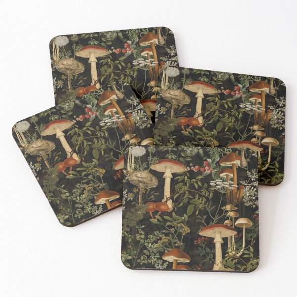 Item preview, Black Mystic Toadstools Vintage Autumn Mushroom Forest Pattern Nightgarden designed and sold by UtArt.