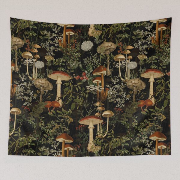 Item preview, Black Mystic Toadstools Vintage Autumn Mushroom Forest Pattern Nightgarden designed and sold by UtArt.