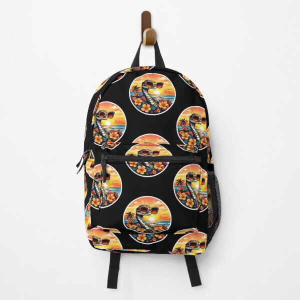 Vista previa del artículo con la obra «Serpiente al atardecer con gafas de sol junto al océano y orquídeas hawaianas», diseñado y vendido por NautiChic.