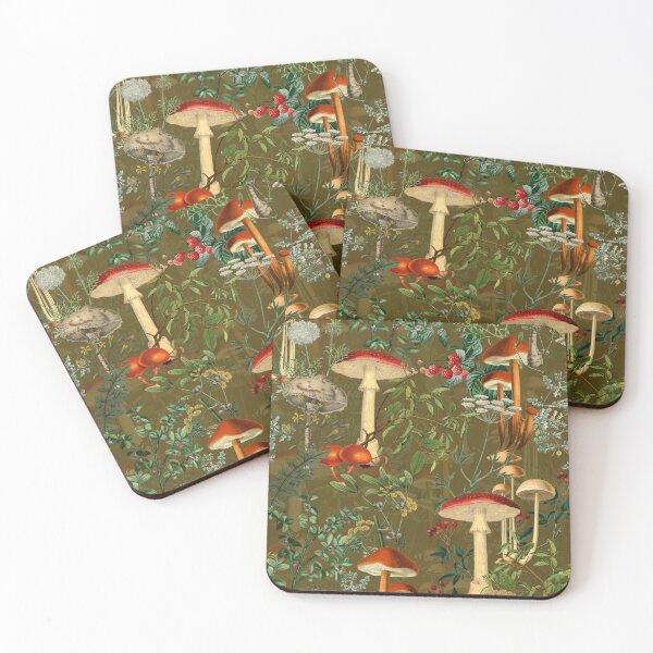 Item preview, Green Mystic Toadstools Vintage Autumn Mushroom Forest Pattern Nightgarden designed and sold by UtArt.
