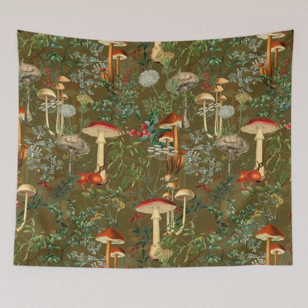 Item preview, Green Mystic Toadstools Vintage Autumn Mushroom Forest Pattern Nightgarden designed and sold by UtArt.