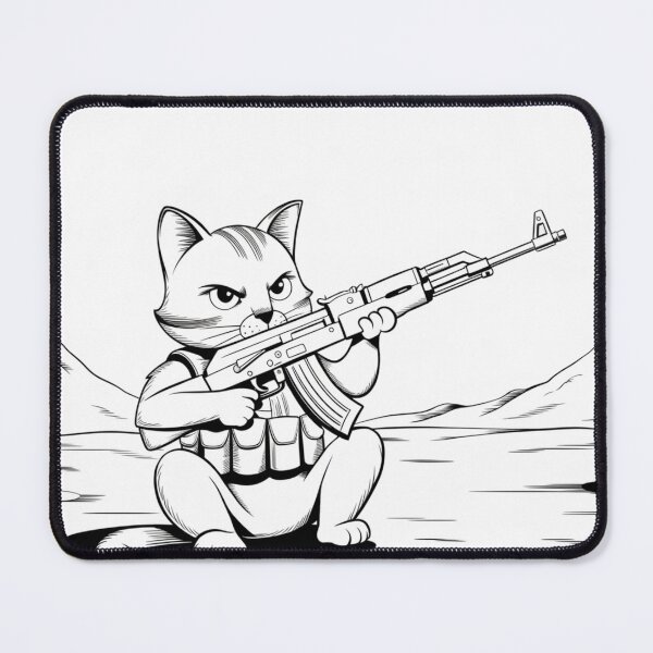Item preview,  "ARMED KITTEN ". BLACK  AND WHITE CAT WITH AK 47. CAT SOLDIER  designed and sold by Obinne.