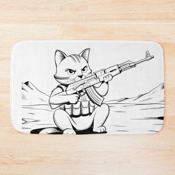 Item preview,  "ARMED KITTEN ". BLACK  AND WHITE CAT WITH AK 47. CAT SOLDIER  designed and sold by Obinne.