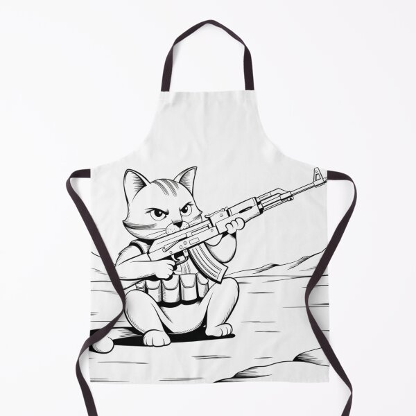 Item preview,  "ARMED KITTEN ". BLACK  AND WHITE CAT WITH AK 47. CAT SOLDIER  designed and sold by Obinne.