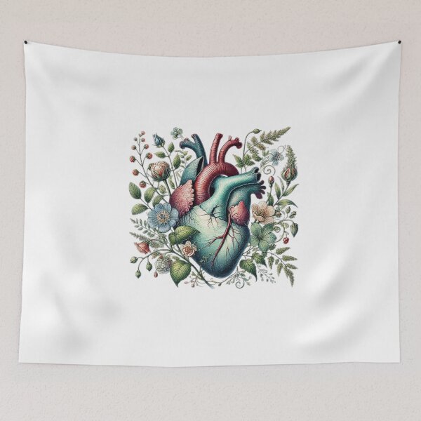 Item preview, Heart overgrown with florals 3 (cutout) - anatomy floral botanical watercolor illustration designed and sold by love3617.
