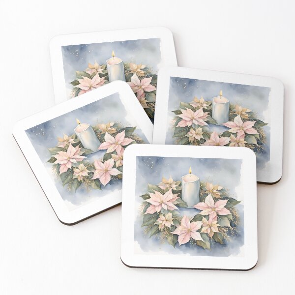 Item preview, Advent Wreath, Poisettia,  Watercolor Florals Pattern  Green Pink Star of Bethlehem,Christmas  Romantic Elegant Pattern designed and sold by KolorellaS.