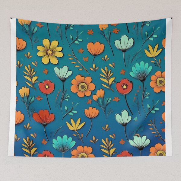 Item preview, cartoonish colorful flowers in boho style designed and sold by Pr7em.