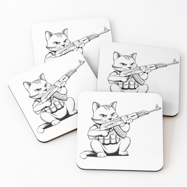 Item preview, BLACK AND WHITE CAT WITH AK 47  designed and sold by Obinne.
