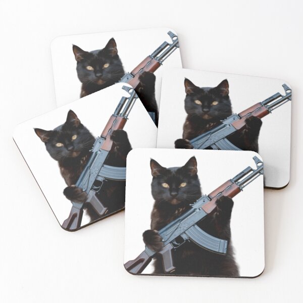 Item preview, FUNNY BLACK AND WHITE CAT WITH AK 47  designed and sold by Obinne.