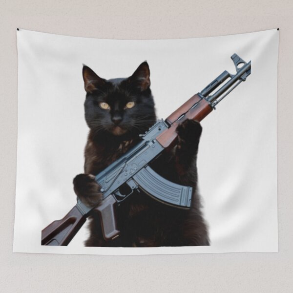 Item preview, FUNNY BLACK AND WHITE CAT WITH AK 47  designed and sold by Obinne.