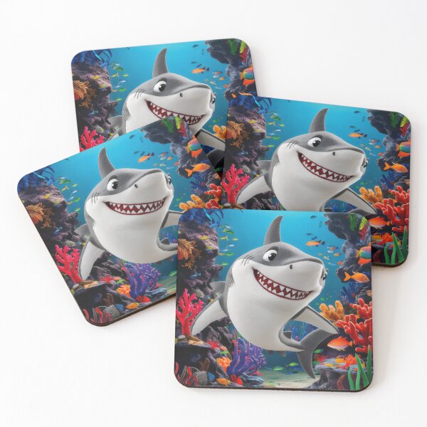 Item preview, Joyful shark in a colorful coral reef. designed and sold by MyHappyArtShop.