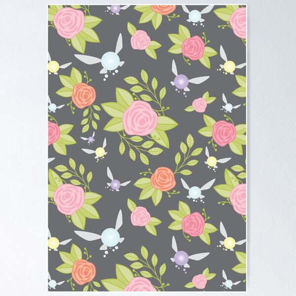 Garden of Fairies Pattern in Grey Poster