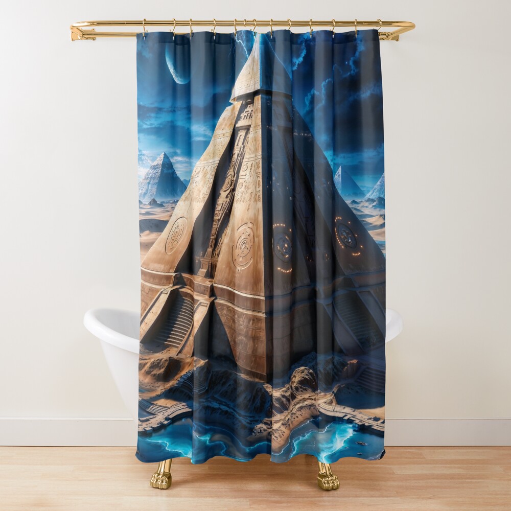 Secrets Of A Lost Civilization Reveals The Grand Pyramid Of The Ancients AI Concept Art by Xzendor7 | Astounding Architecture 4 Secrets Of A Lost Civilization Reveals The Grand Pyramid Of The Ancients Awe-Inspiring AI Concept Art by Xzendor7 Decorative Art Print Shower Curtain