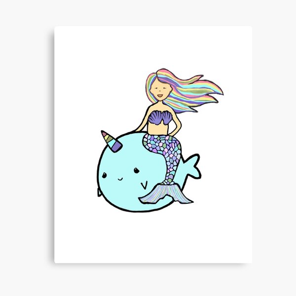 Mermaid Riding Narwhal Wall Art Redbubble