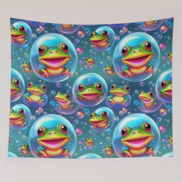 Item preview, Froggy Fun: A playful pattern featuring frogs of all shapes and sizes, bouncing around in colorful bubbles. designed and sold by Grang Art Artistic Designs.