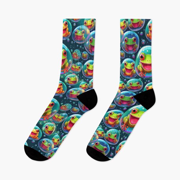 Item preview, Hoppy Holidays: A festive pattern with frogs celebrating holidays, like Christmas and Easter, inside bubbles. designed and sold by Grang Art Artistic Designs.