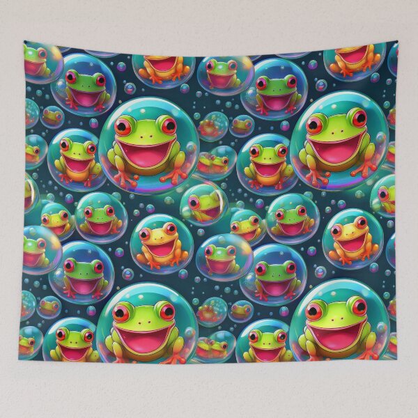 Item preview, Hoppy Holidays: A festive pattern with frogs celebrating holidays, like Christmas and Easter, inside bubbles. designed and sold by Grang Art Artistic Designs.