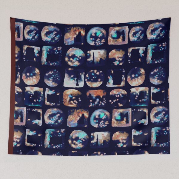Item preview, ellowellowhandmade geometric ink pattern blue night designed and sold by Alessandro Remo Mazzoni Remotextiles.