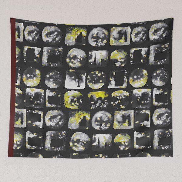 Item preview, handmade geometric ink pattern black yellow designed and sold by Alessandro Remo Mazzoni Remotextiles.