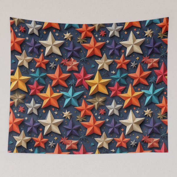 Item preview, Starry Sky: A simple yet beautiful pattern with multi coloured stars scattered across a dark blue background. designed and sold by Grang Art Artistic Designs.